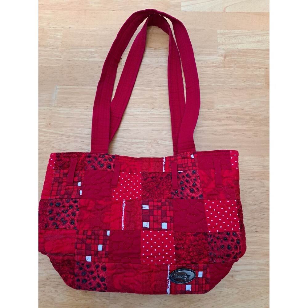 Donna Sharp Red Quilted Patchwork Purse Double Ha… - image 8